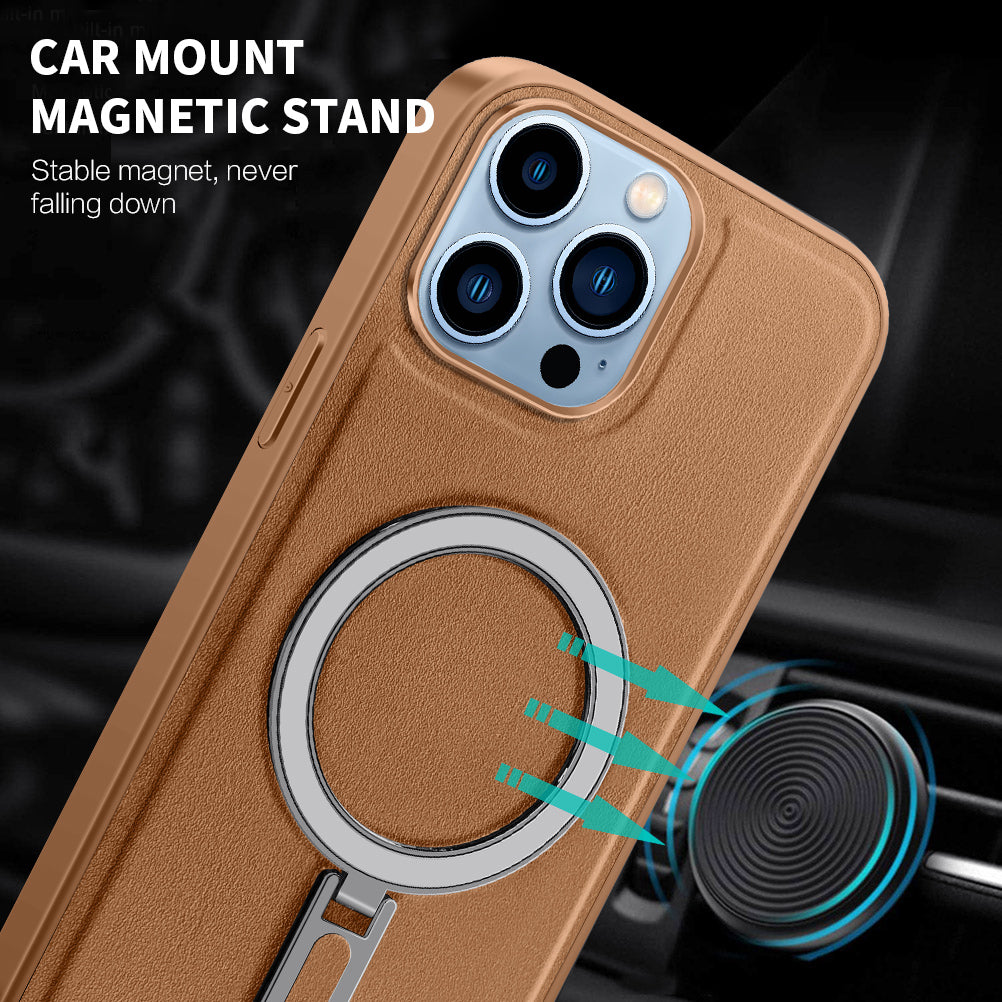 Magnetic Cover for iPhone 13 Pro Max 6.7 inch PU Leather Coated PC+TPU Phone Case with Kickstand - Brown Magnetic Cover for iPhone 13 Pro Max 6.7 inch PU Leather Coated PC+TPU Phone Case with Kickstand - Brown